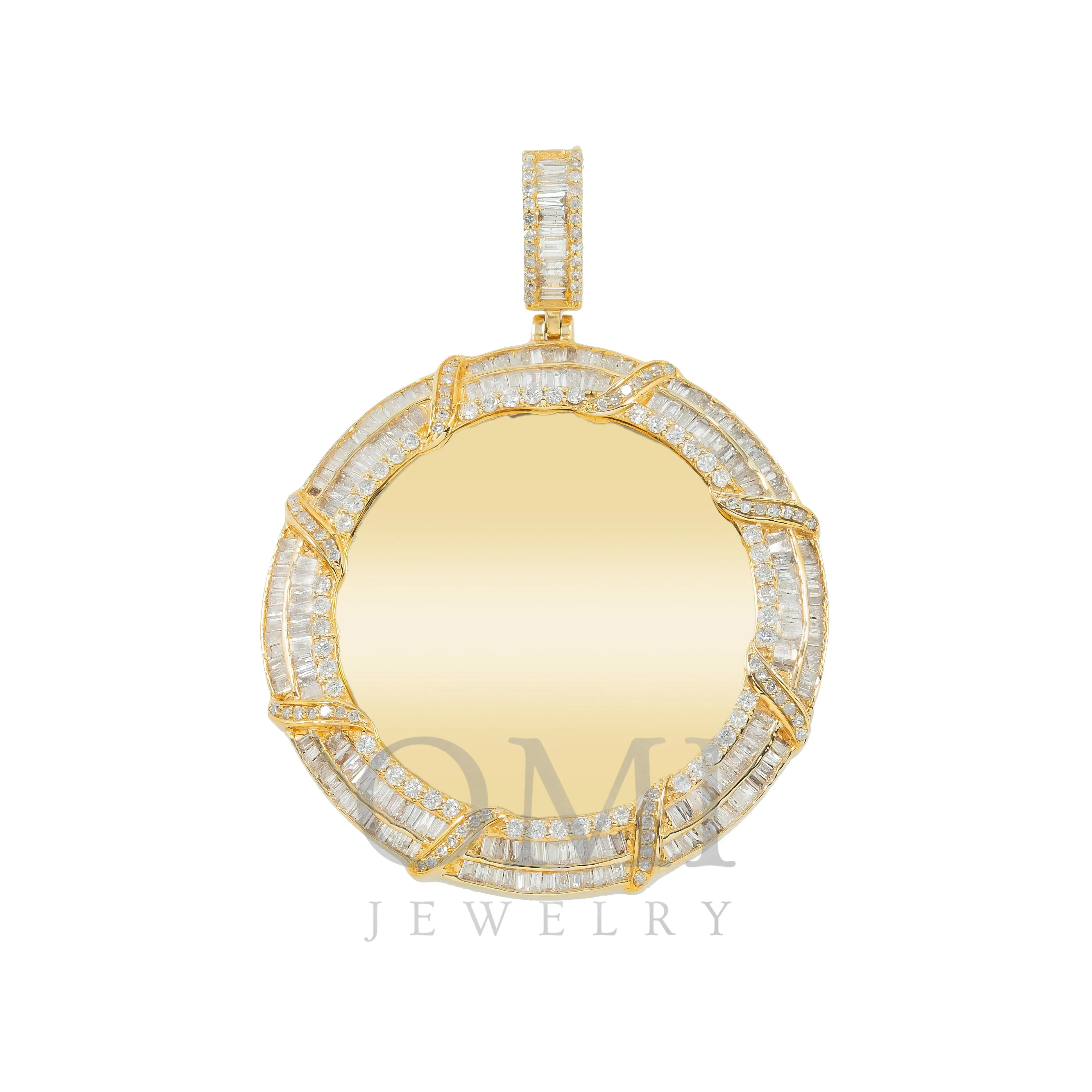 14K GOLD BAGUETTE DIAMOND CIRCLE PICTURE PENDANT 2.90 CT