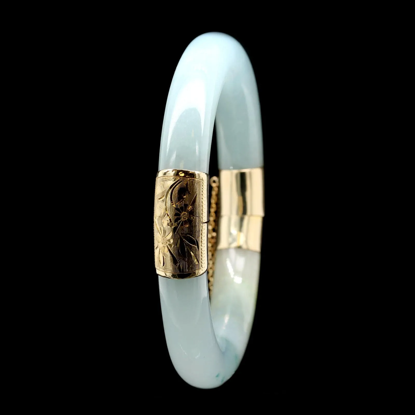 14K Yellow Gold Estate Jadeite Bangle Bracelet