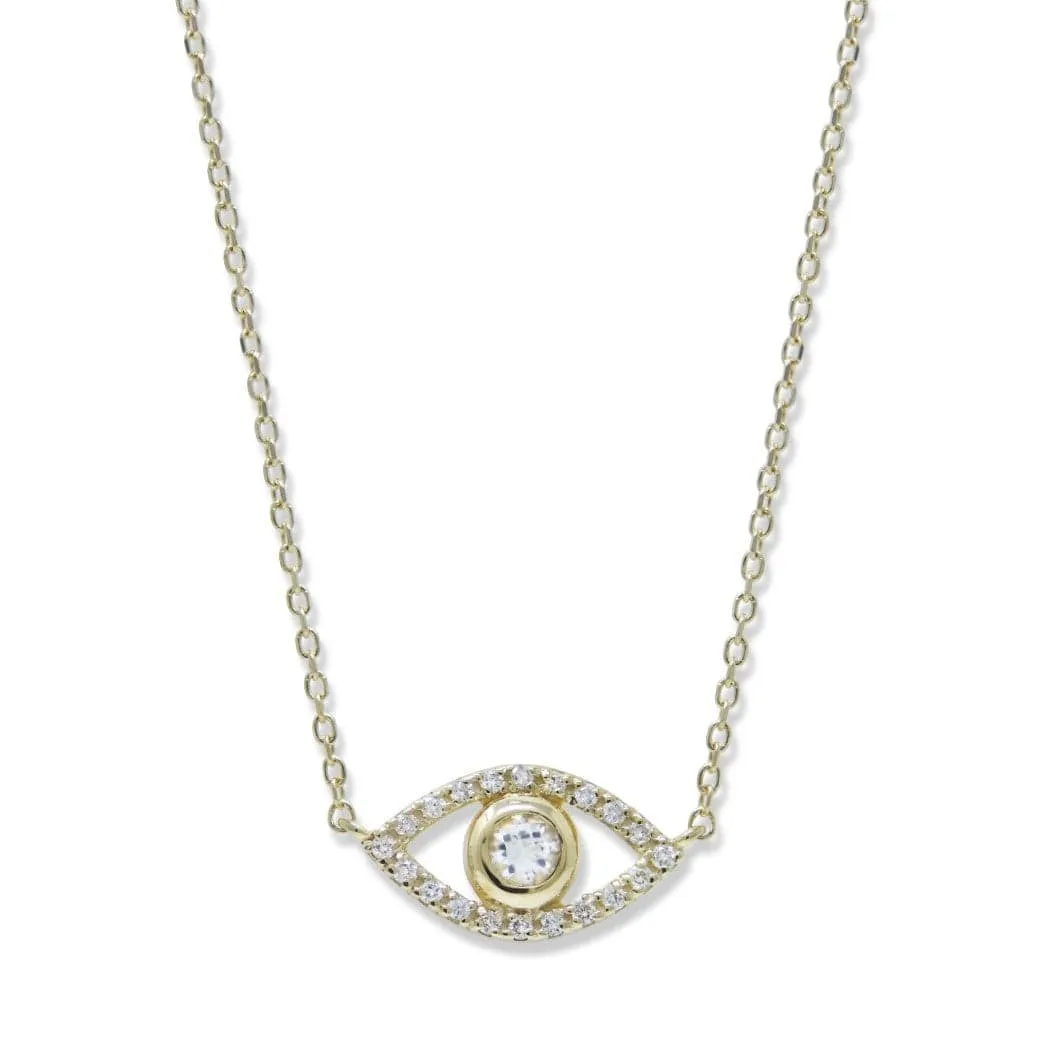 14K Yellow Gold Pave & Topaz Evil Eye Necklace