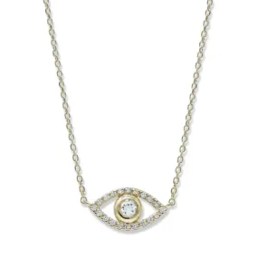 14K Yellow Gold Pave & Topaz Evil Eye Necklace