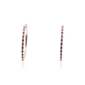 18K YELLOW GOLD RUBY AND DIAMOND ALTERNATING HOOP EARRINGS