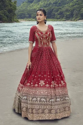 50Z846-RO Red Embroidered Georgette Gown