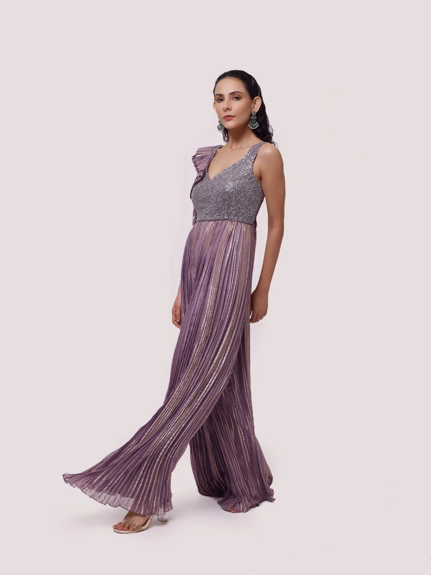 50Z940-RO Lilac Embellished Organza Jumpsuit