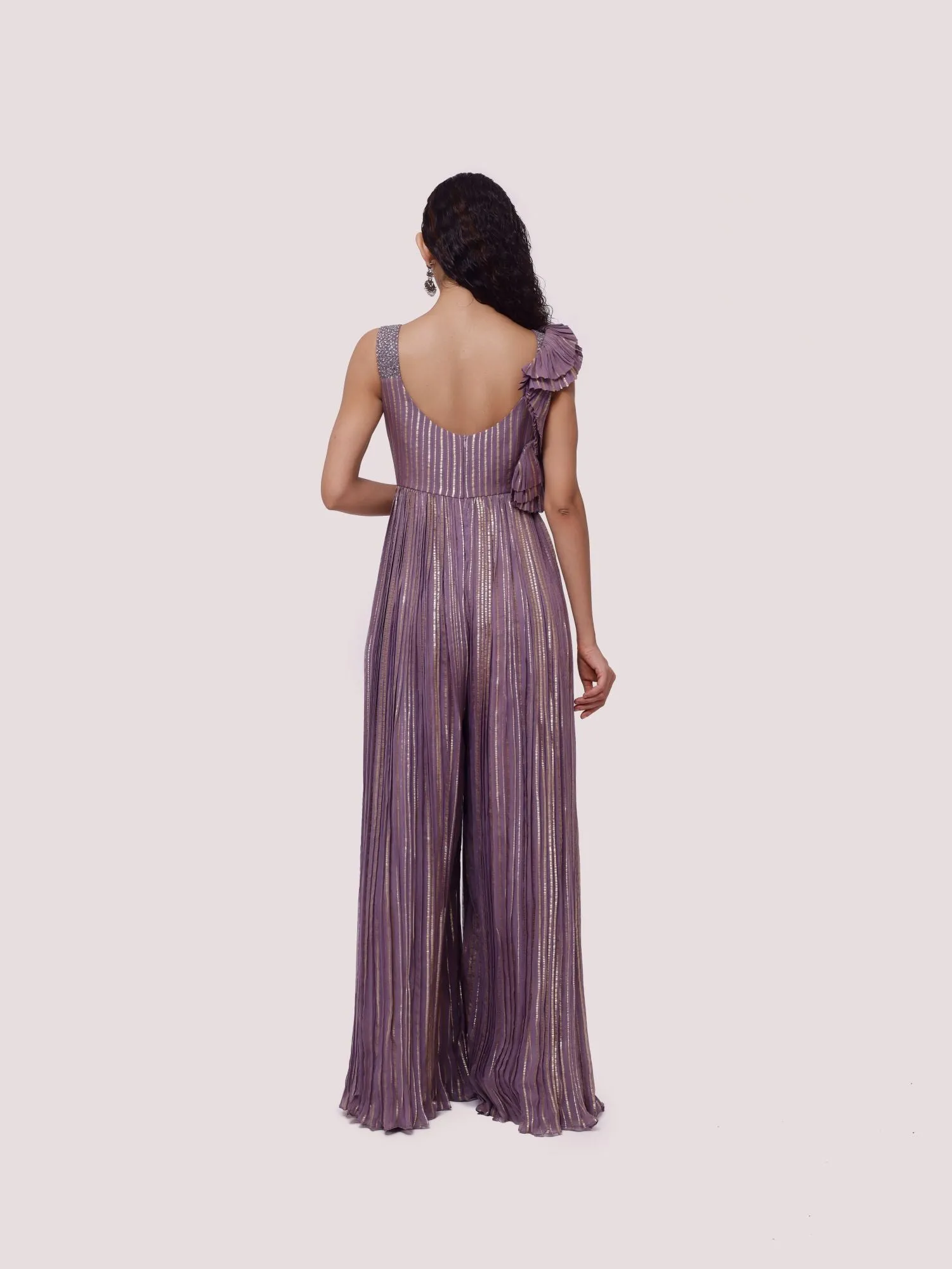 50Z940-RO Lilac Embellished Organza Jumpsuit