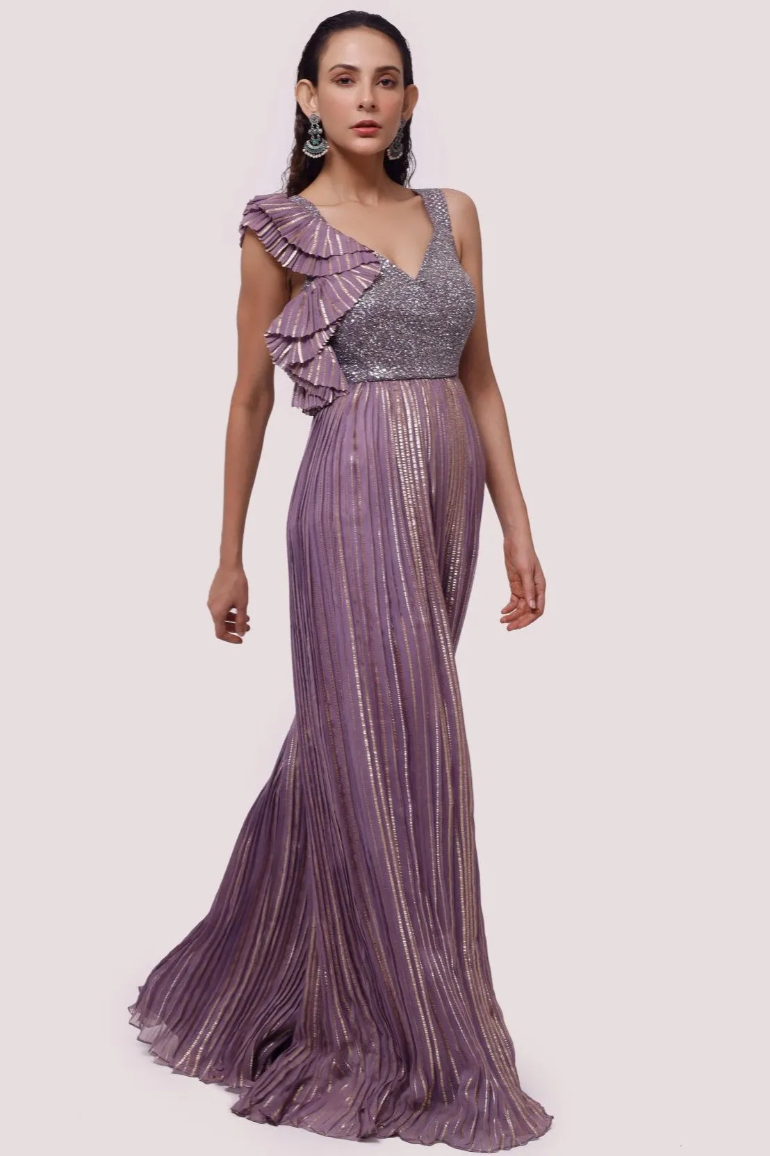 50Z940-RO Lilac Embellished Organza Jumpsuit