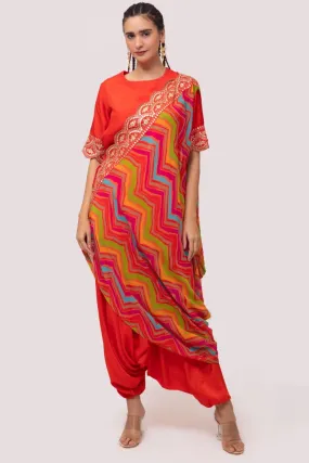 50Z960-RO Red Silk Dhoti Suit with Multicolor Toga