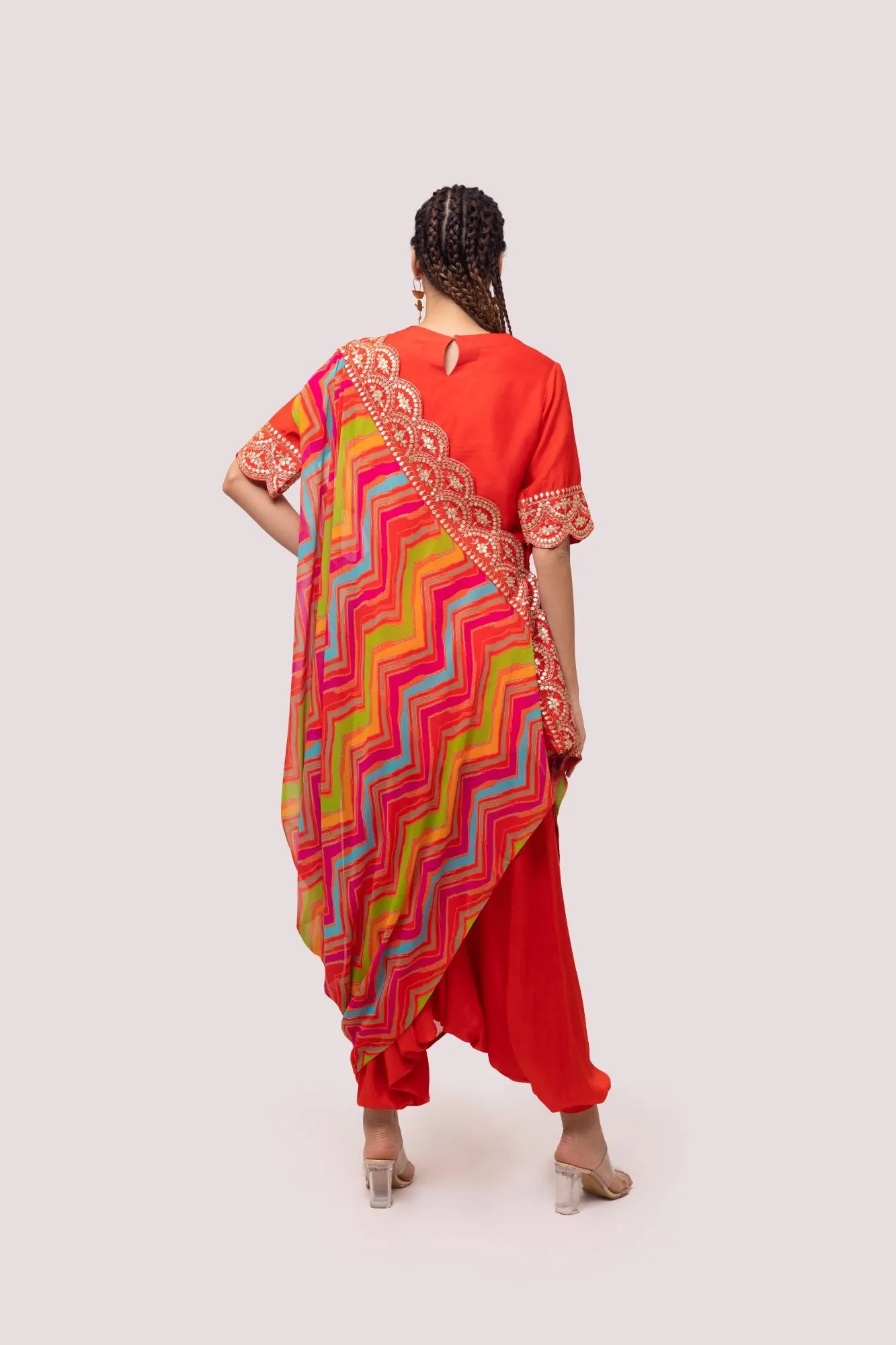 50Z960-RO Red Silk Dhoti Suit with Multicolor Toga