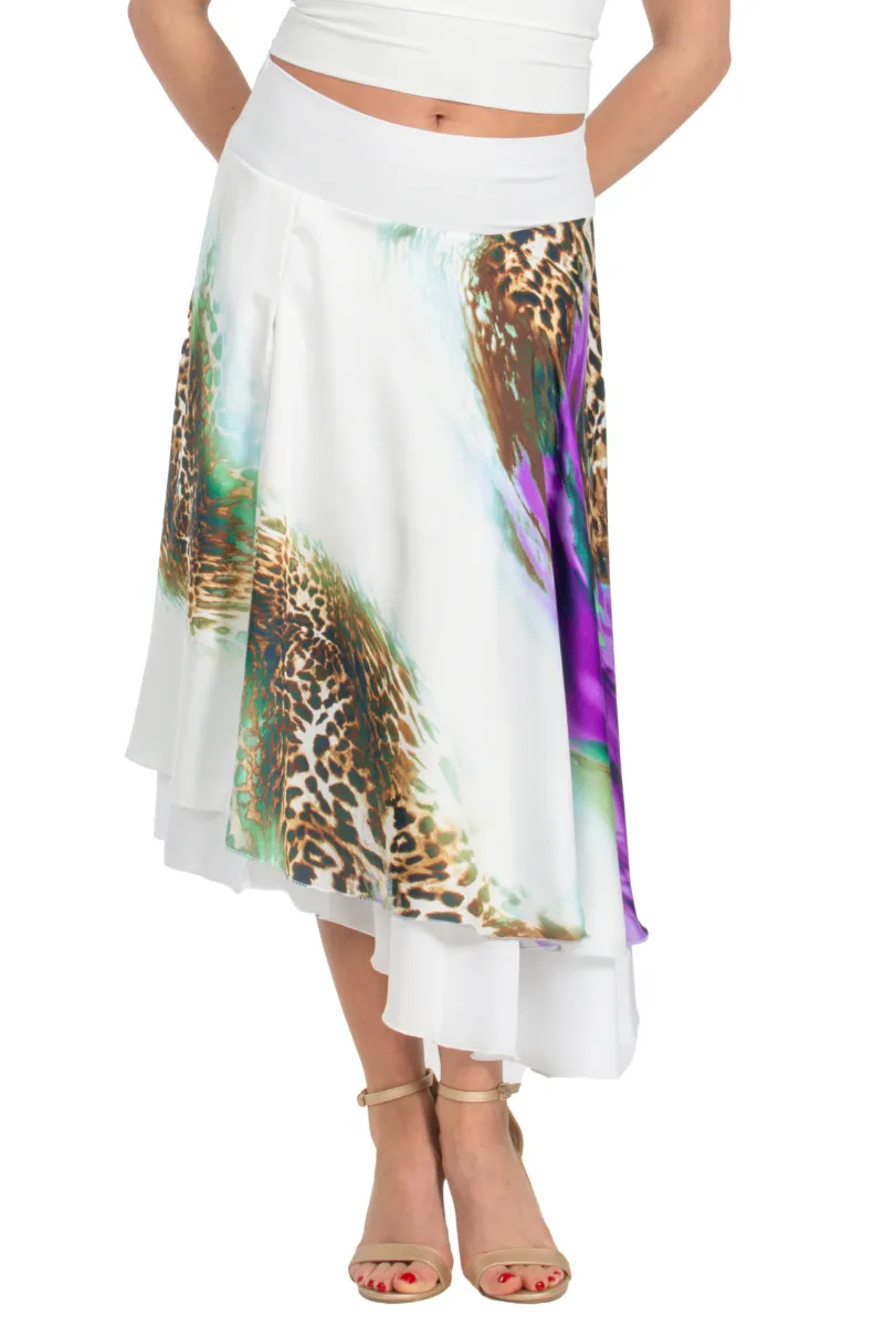 Abstract Animal Print Two-layer Satin Dance Skirt