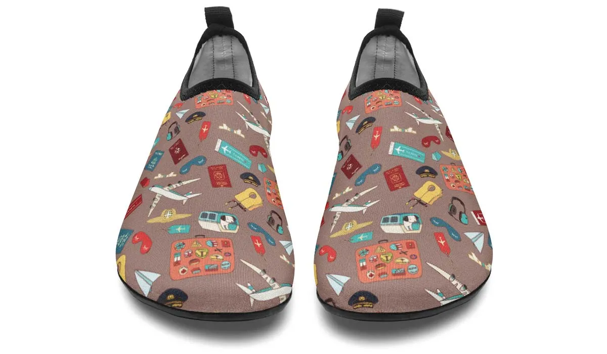 Airplane Travel Icons Aqua Barefoot Shoes