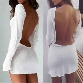 Alexandra Sexy White Beach Cover Up Dress Mesh Backless Minikleid