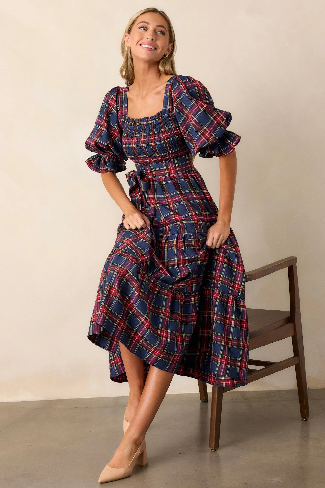 All Is Calm Blue Plaid Maxi Dress