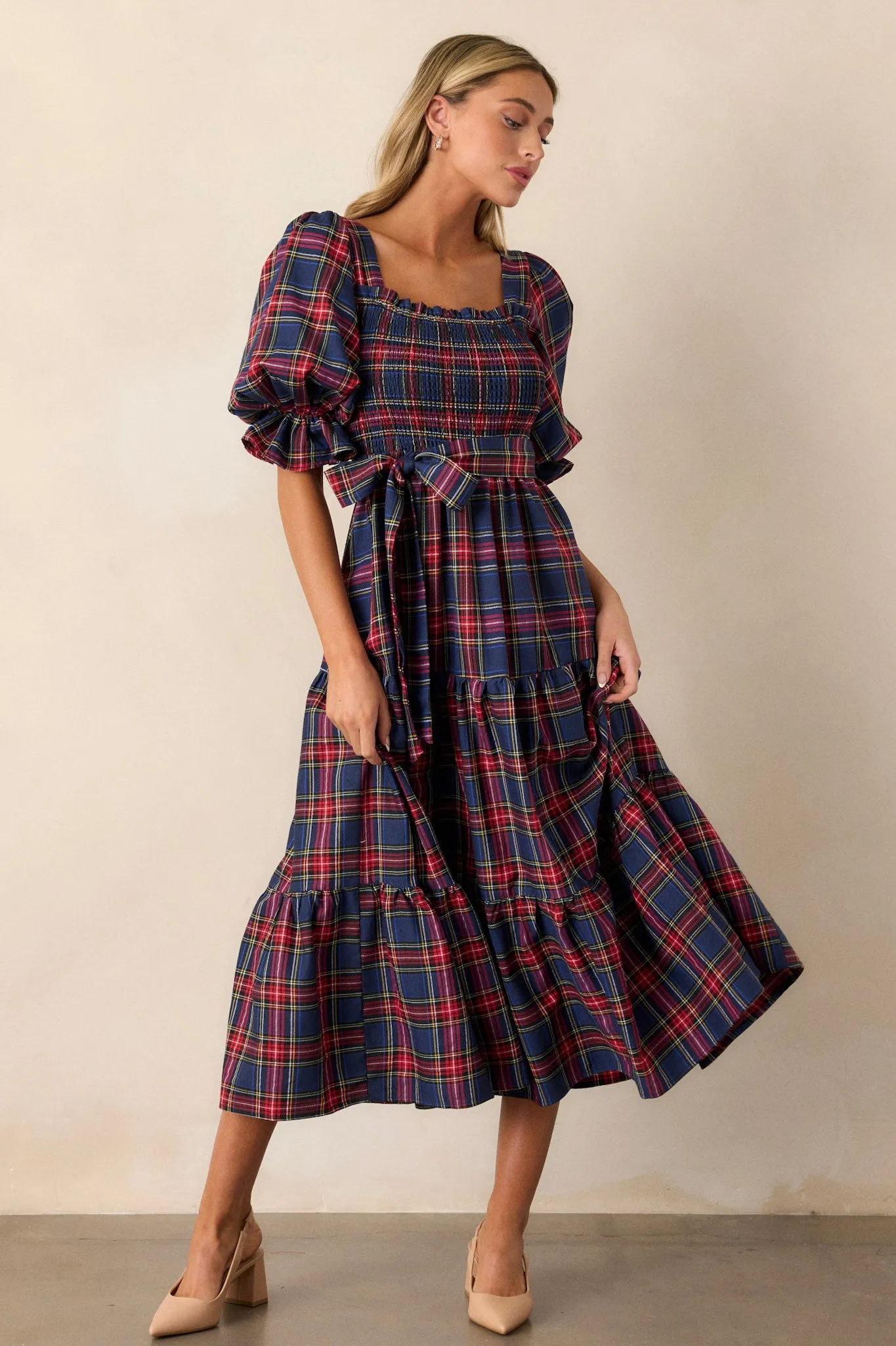 All Is Calm Blue Plaid Maxi Dress