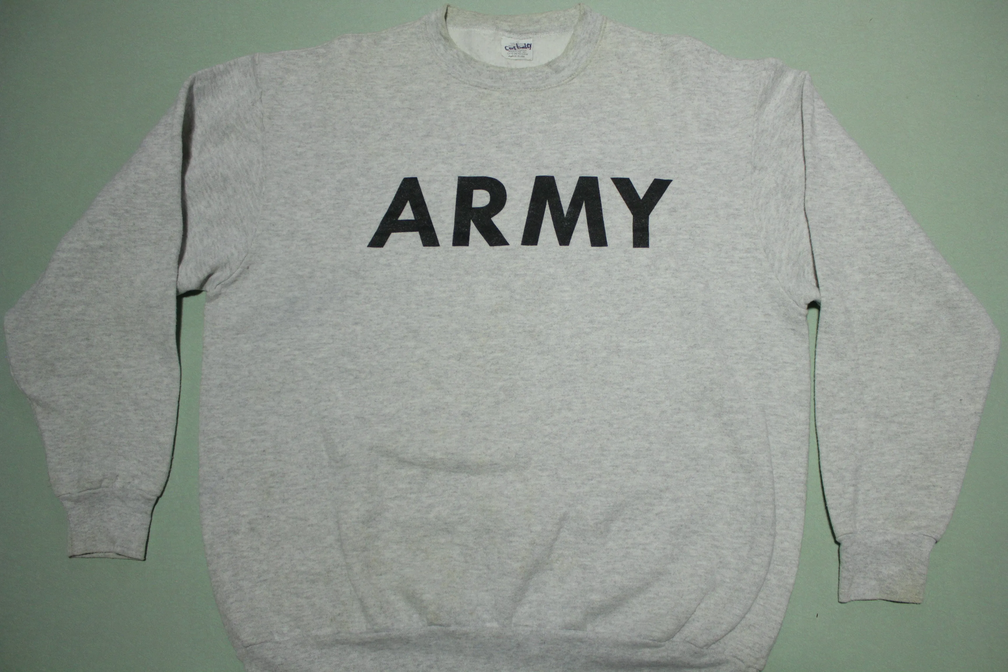 Army Spellout Made in USA Heathered Gray Crewneck Military Sweatshirt