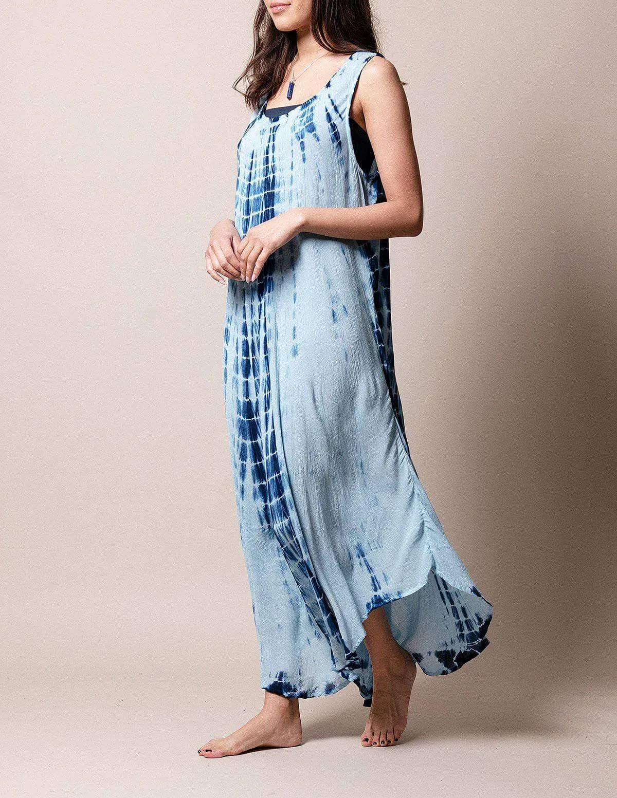 Boho Breeze Tie-Dye Dress - Navy