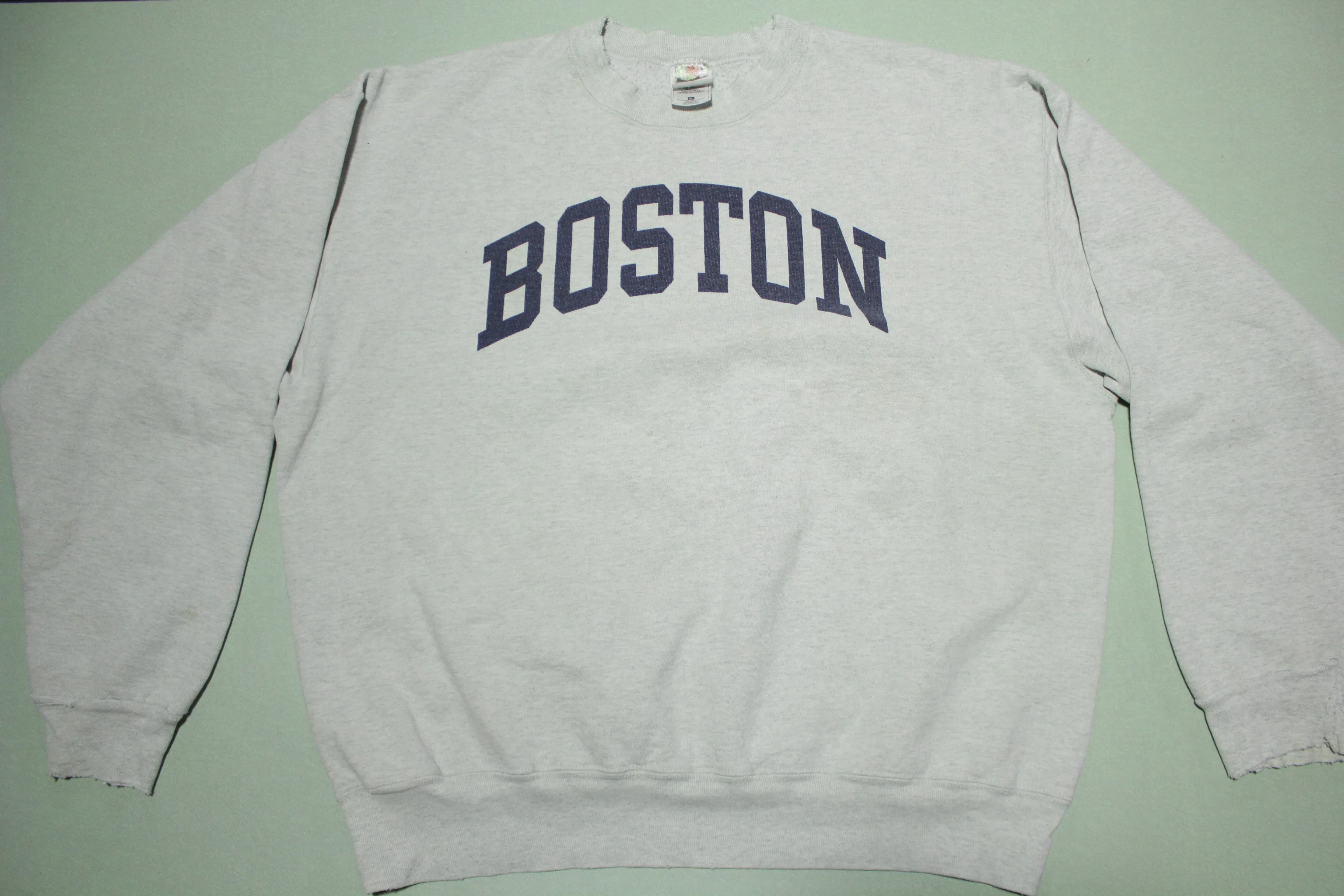 Boston Mass Vintage 90's Gray Big Spellout Crewneck Sweatshirt