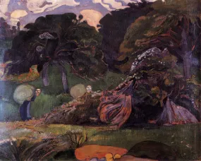 Brittany landscape with women carrying sack