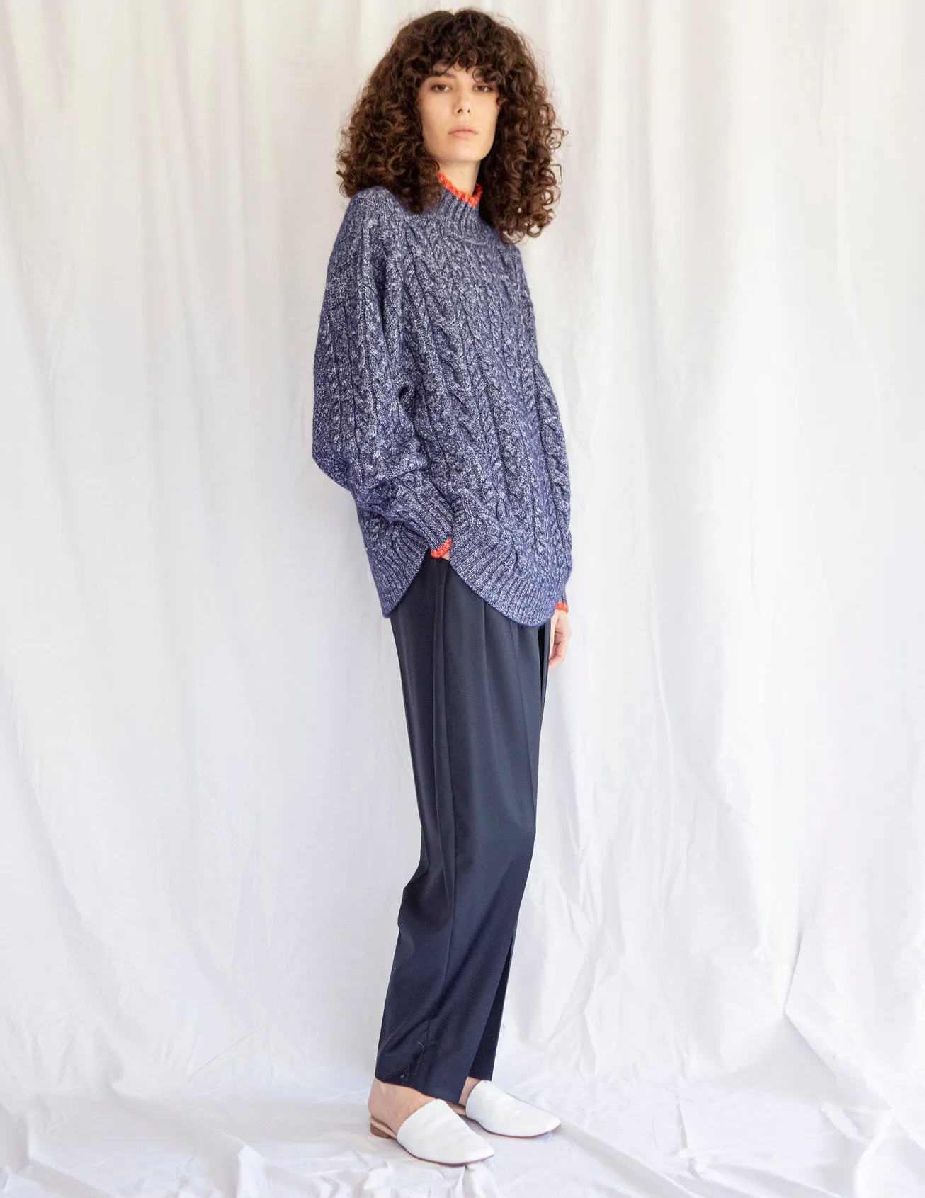 Cable Knit Sweater in Blue Melange