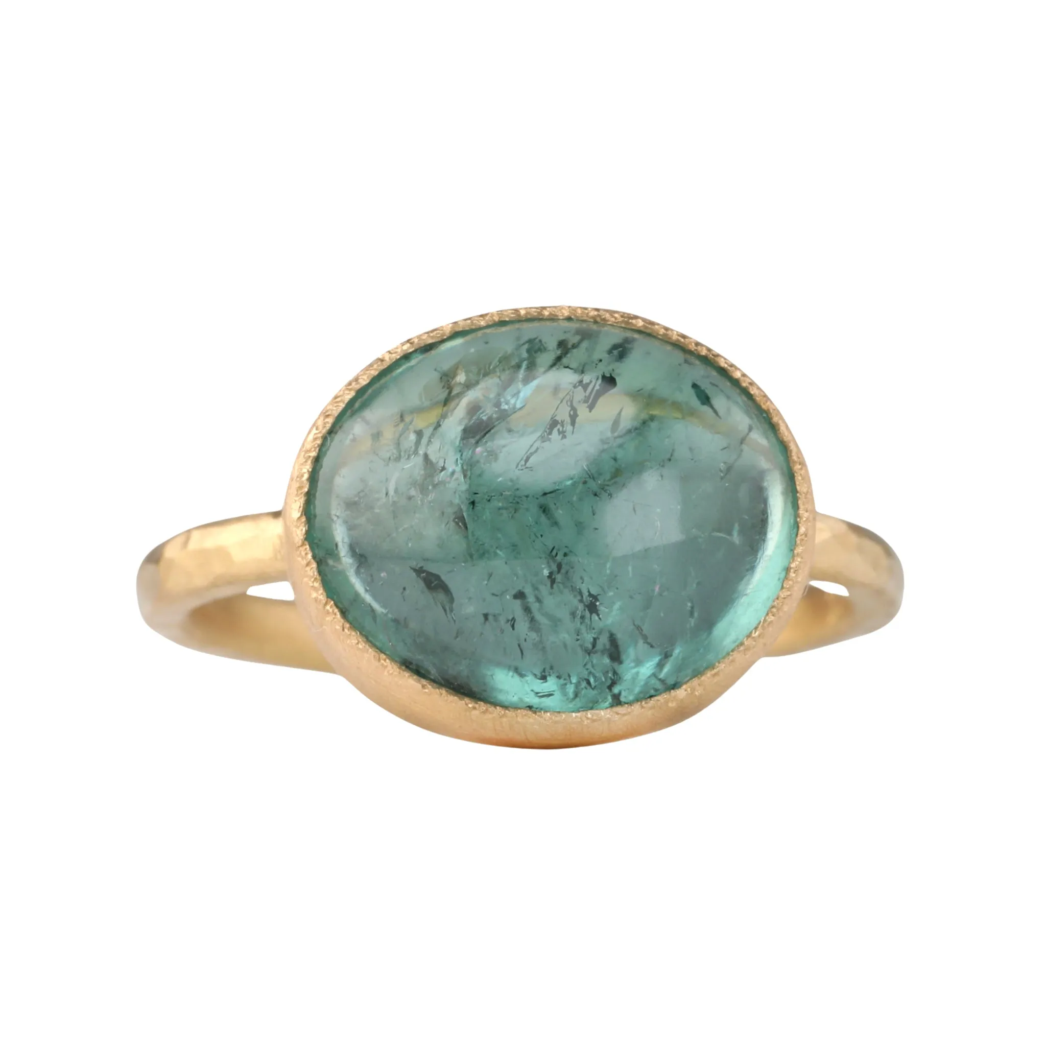 Cabochon Oval Green Tourmaline Ring