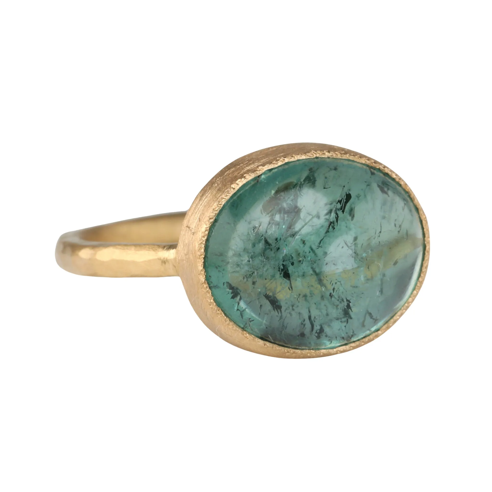 Cabochon Oval Green Tourmaline Ring