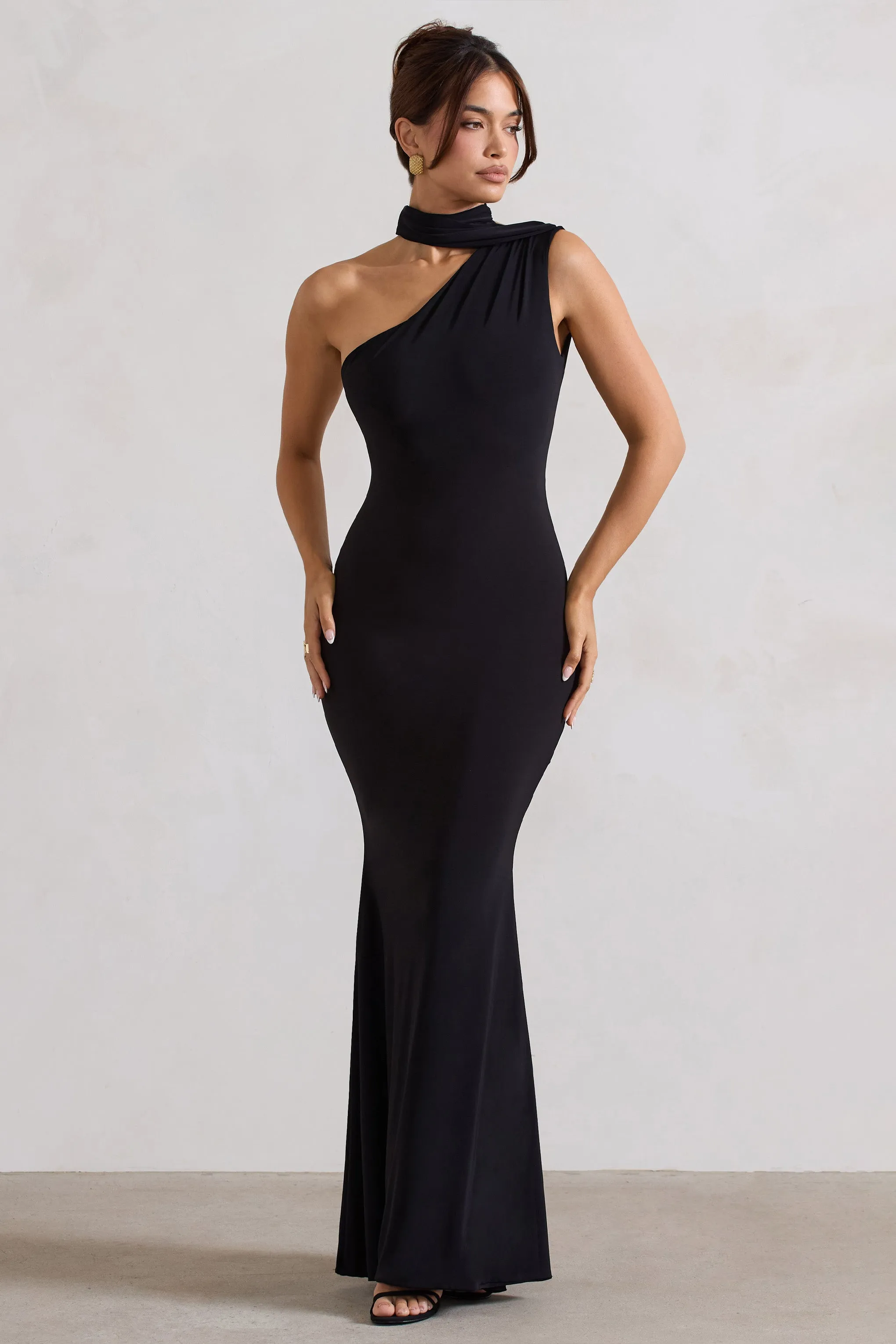 Capucine | Black One Shoulder Draped Maxi Dress