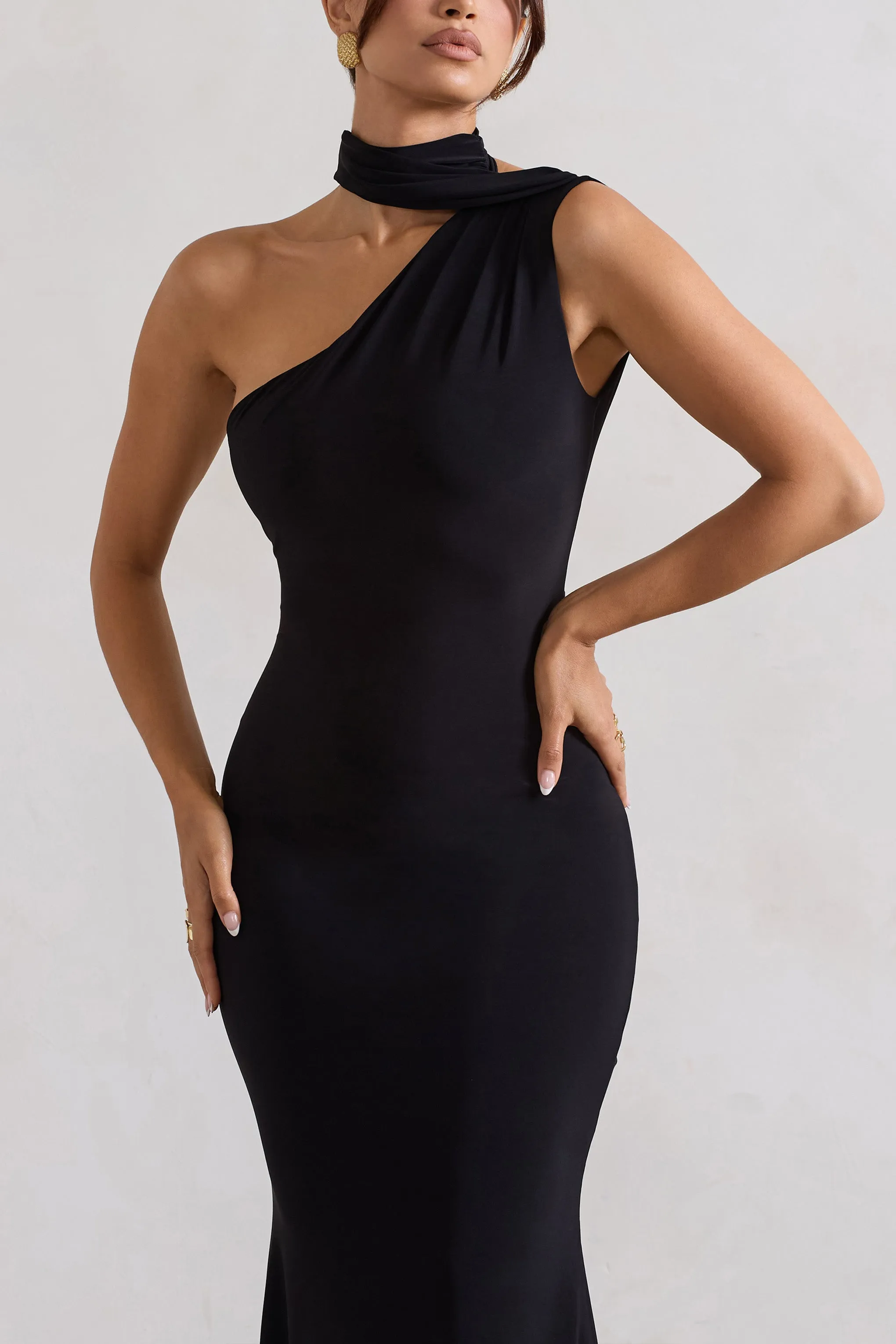 Capucine | Black One Shoulder Draped Maxi Dress