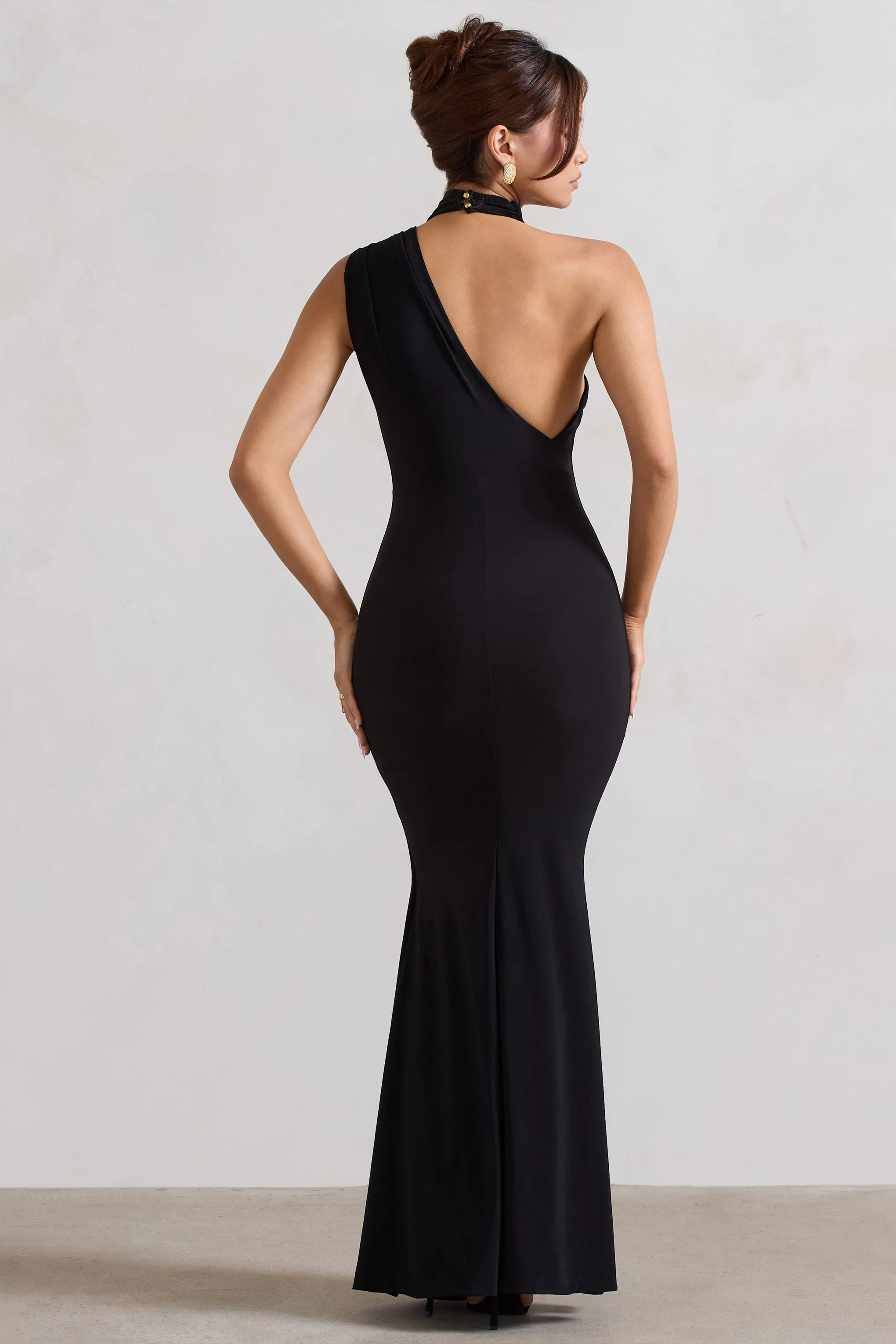 Capucine | Black One Shoulder Draped Maxi Dress