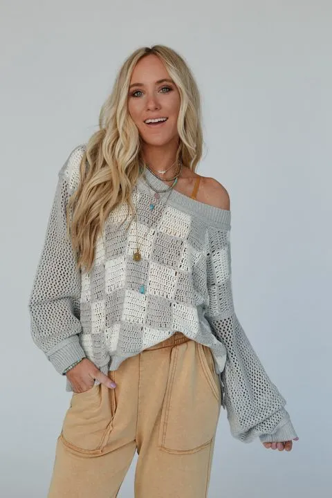 Checkered Charm Top - Gray