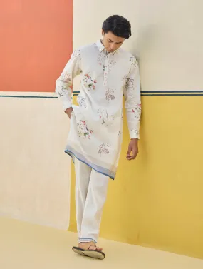 Ciro Watercolour Floral Kurta - Ivory