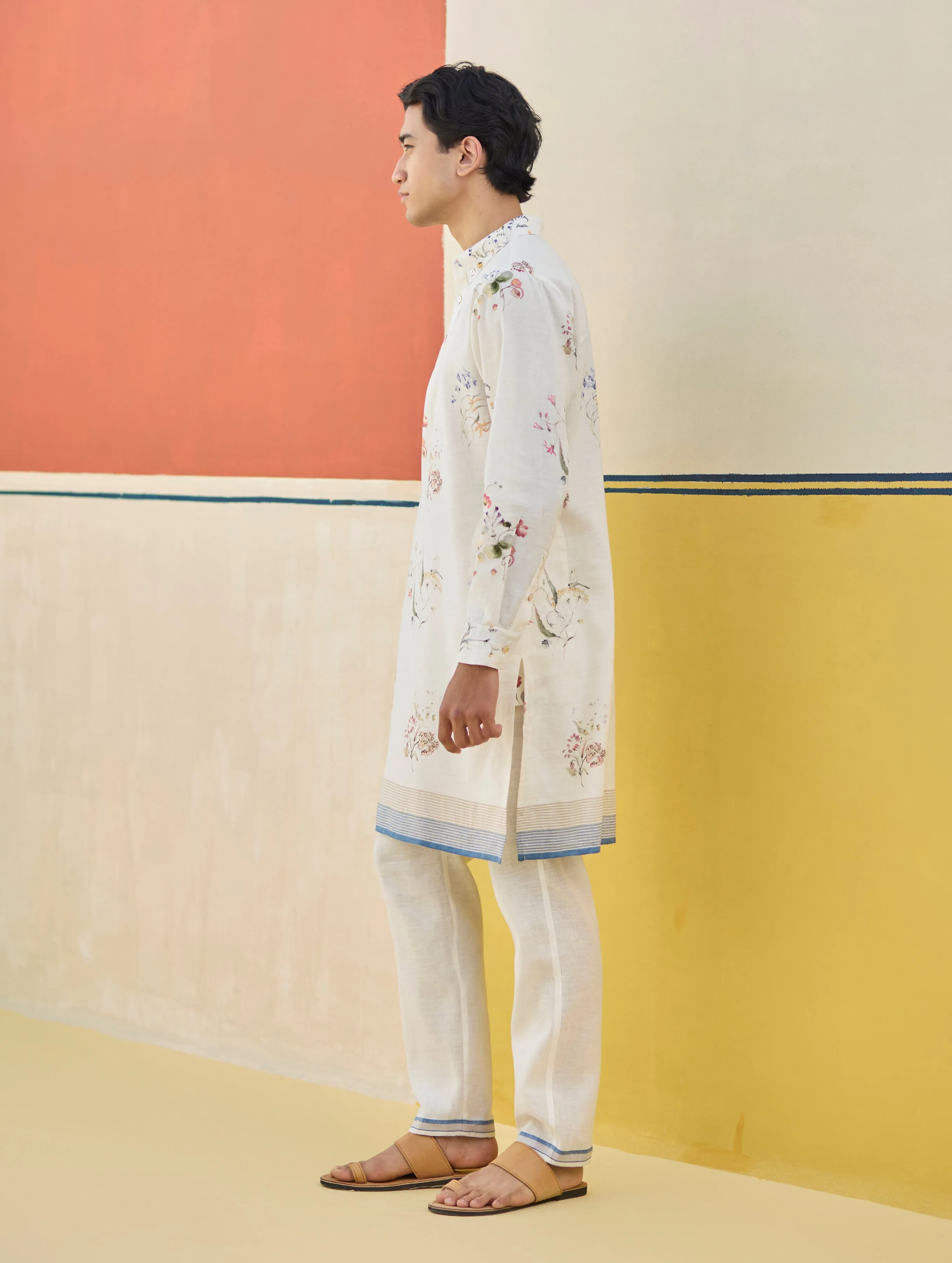 Ciro Watercolour Floral Kurta - Ivory