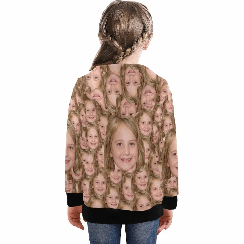 Custom Funny Face Kid's Long Sleeve Full Zip Hoodie for 2-15Y Personalized Hooded Loose Hoodie