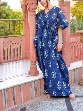 Divena Blue Floral Cotton Kaftan