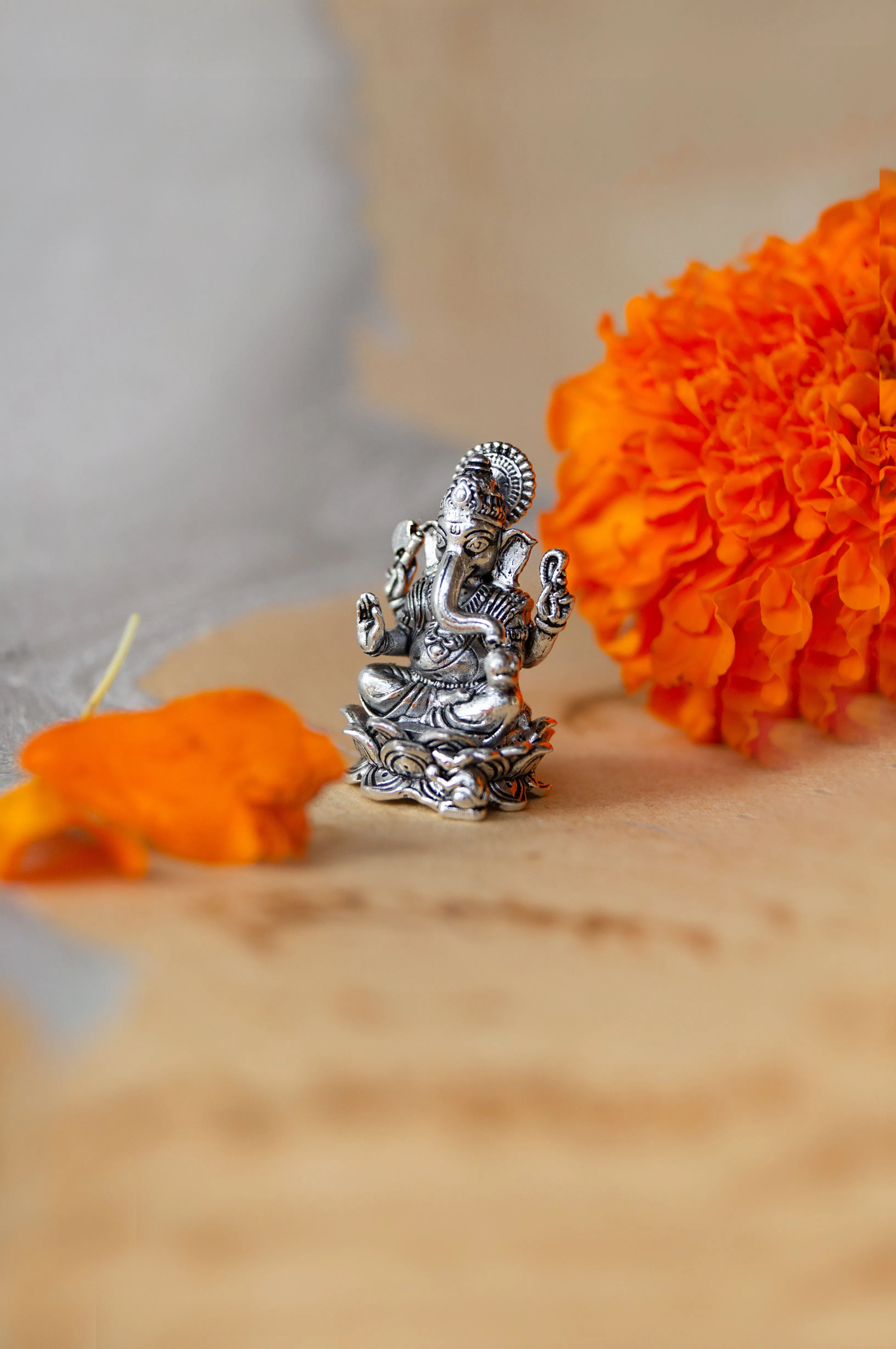 Divine Ganesha Antique Finish 925 Sterling Silver Idol