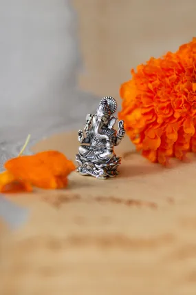 Divine Ganesha Antique Finish 925 Sterling Silver Idol