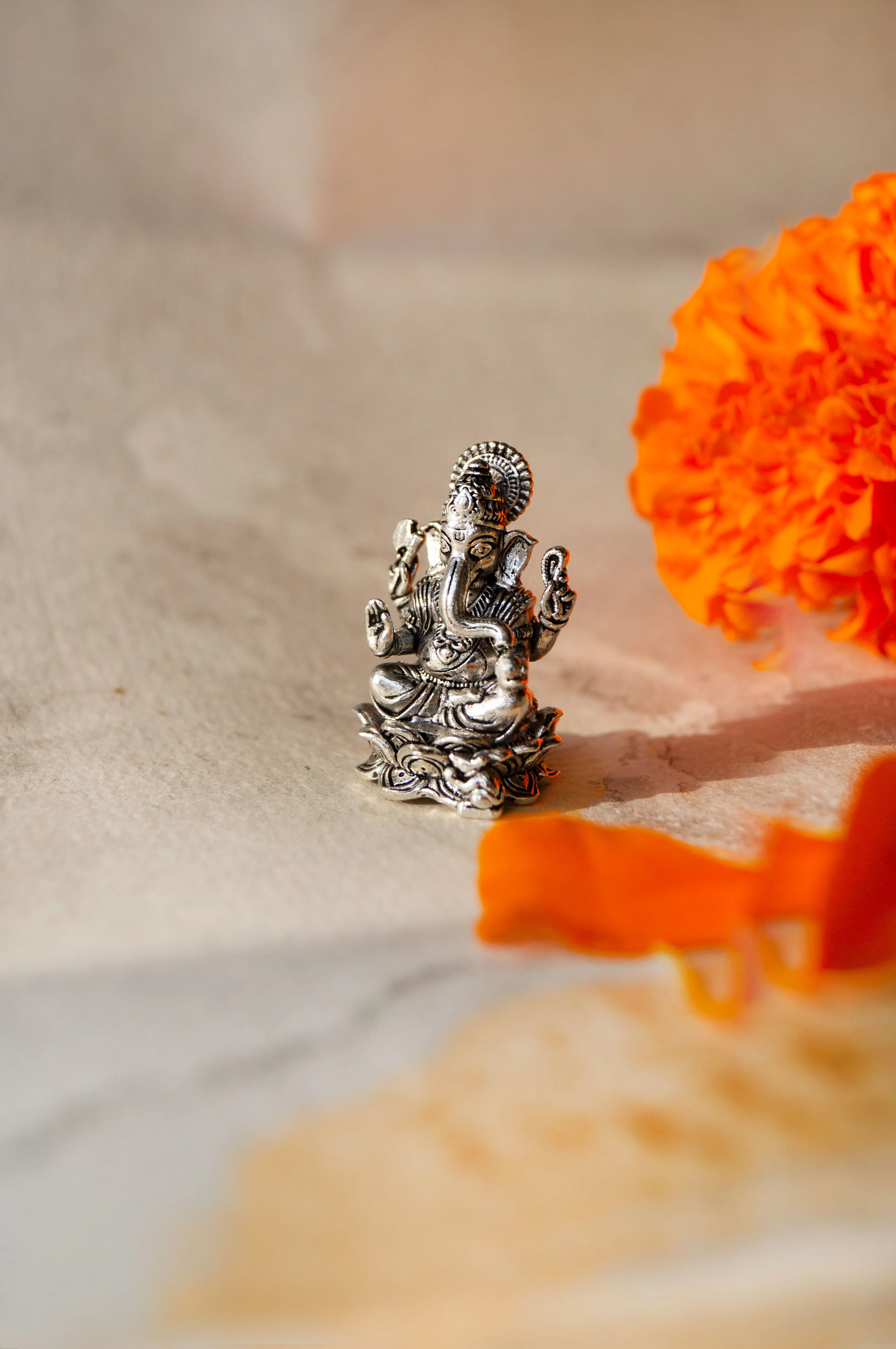 Divine Ganesha Antique Finish 925 Sterling Silver Idol