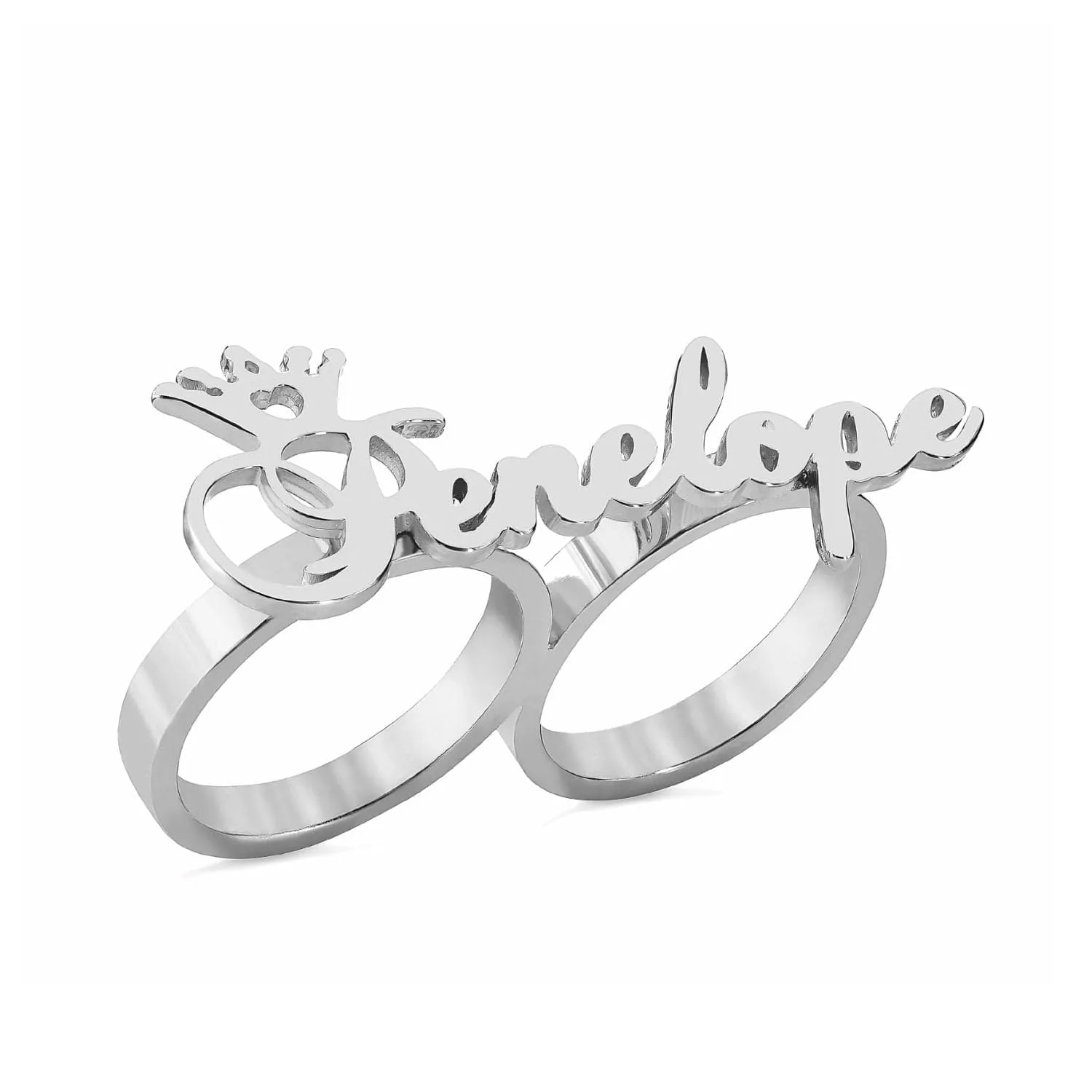 Double-Finger Name Ring with Crown on First Initial