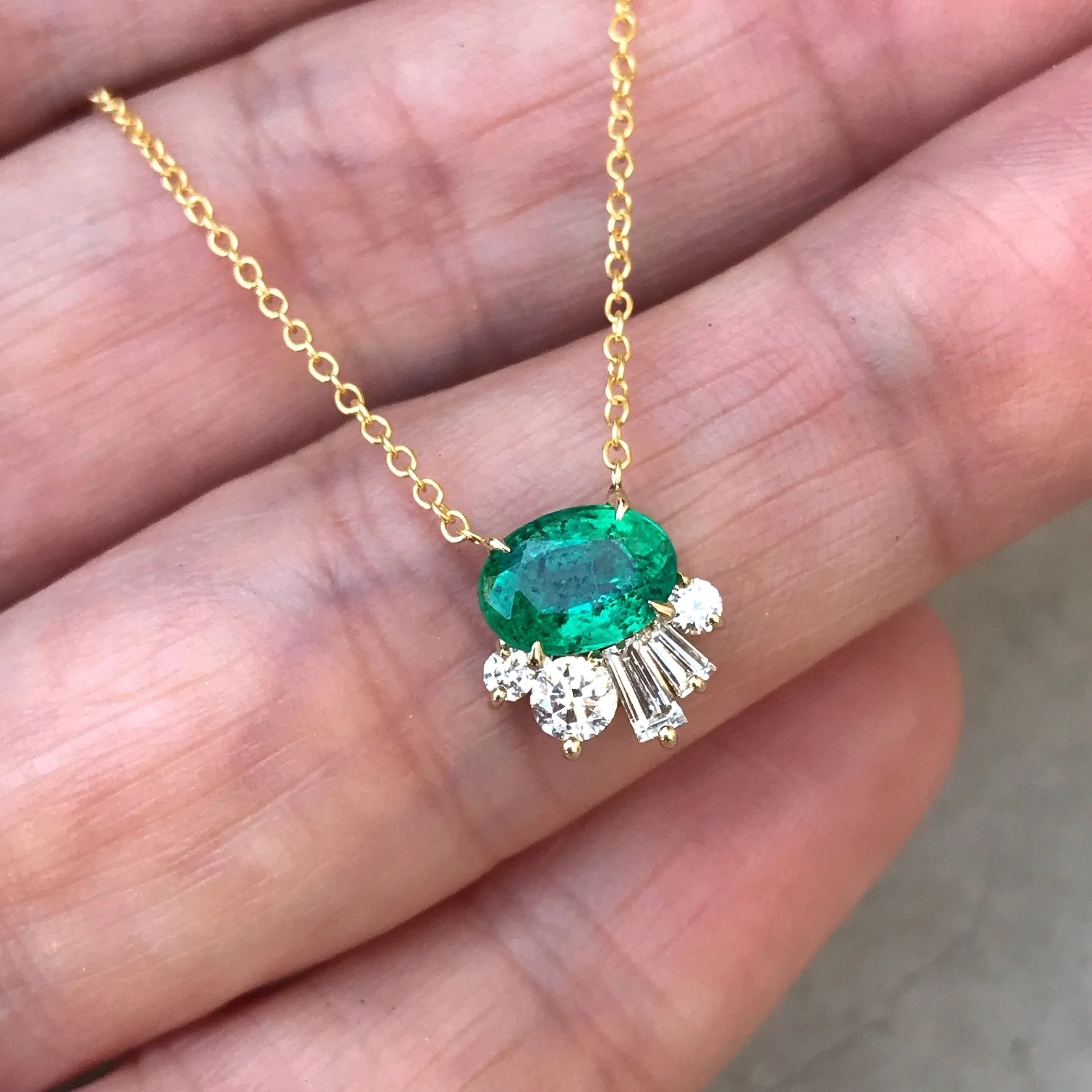 Emerald and Diamond Deco Demi Necklace