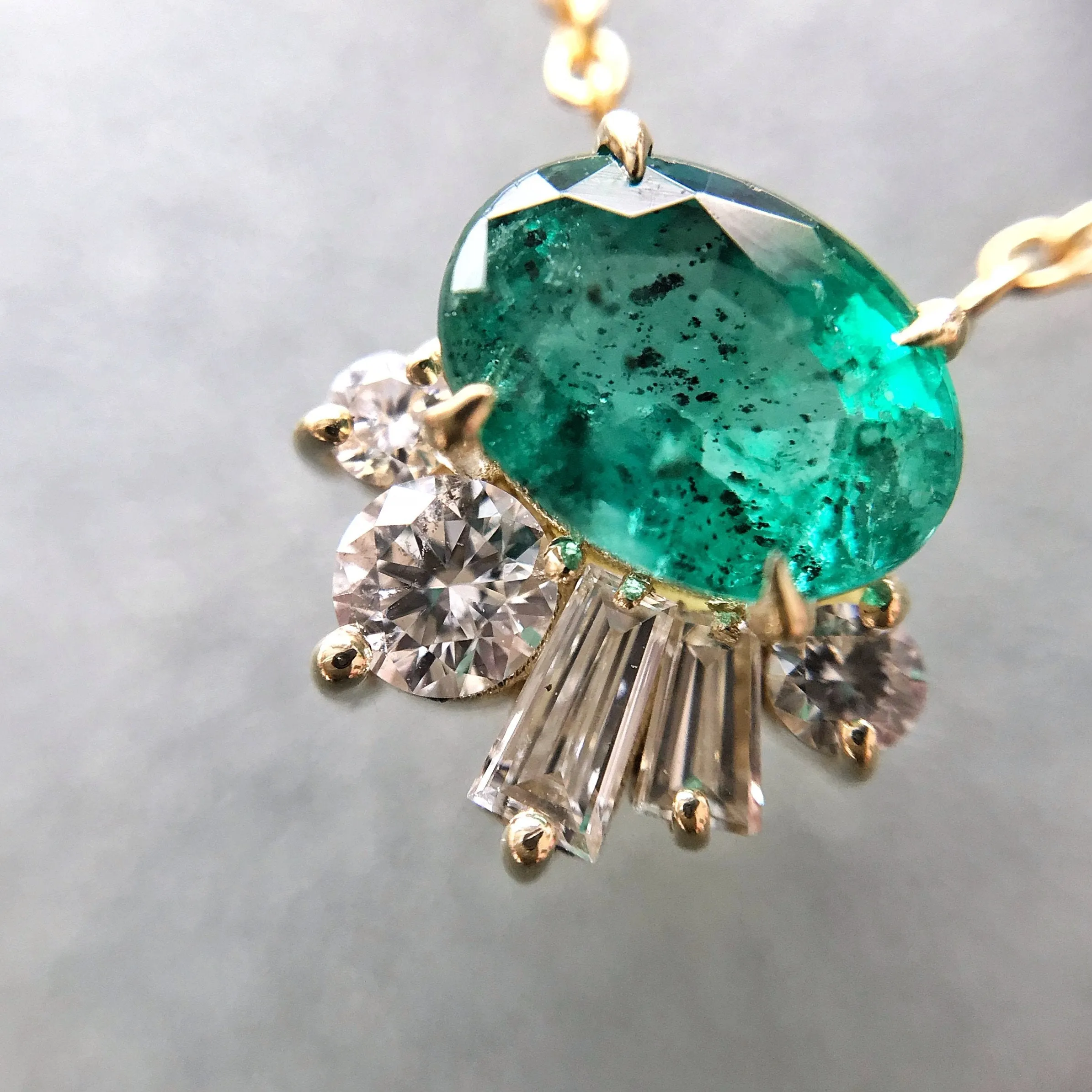 Emerald and Diamond Deco Demi Necklace