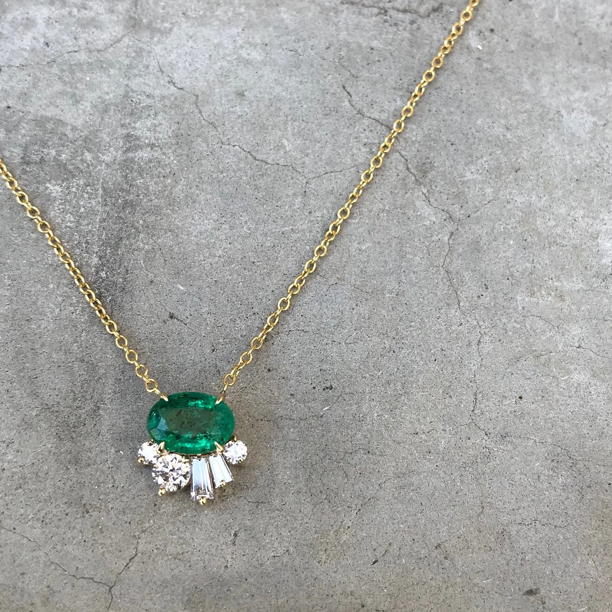 Emerald and Diamond Deco Demi Necklace