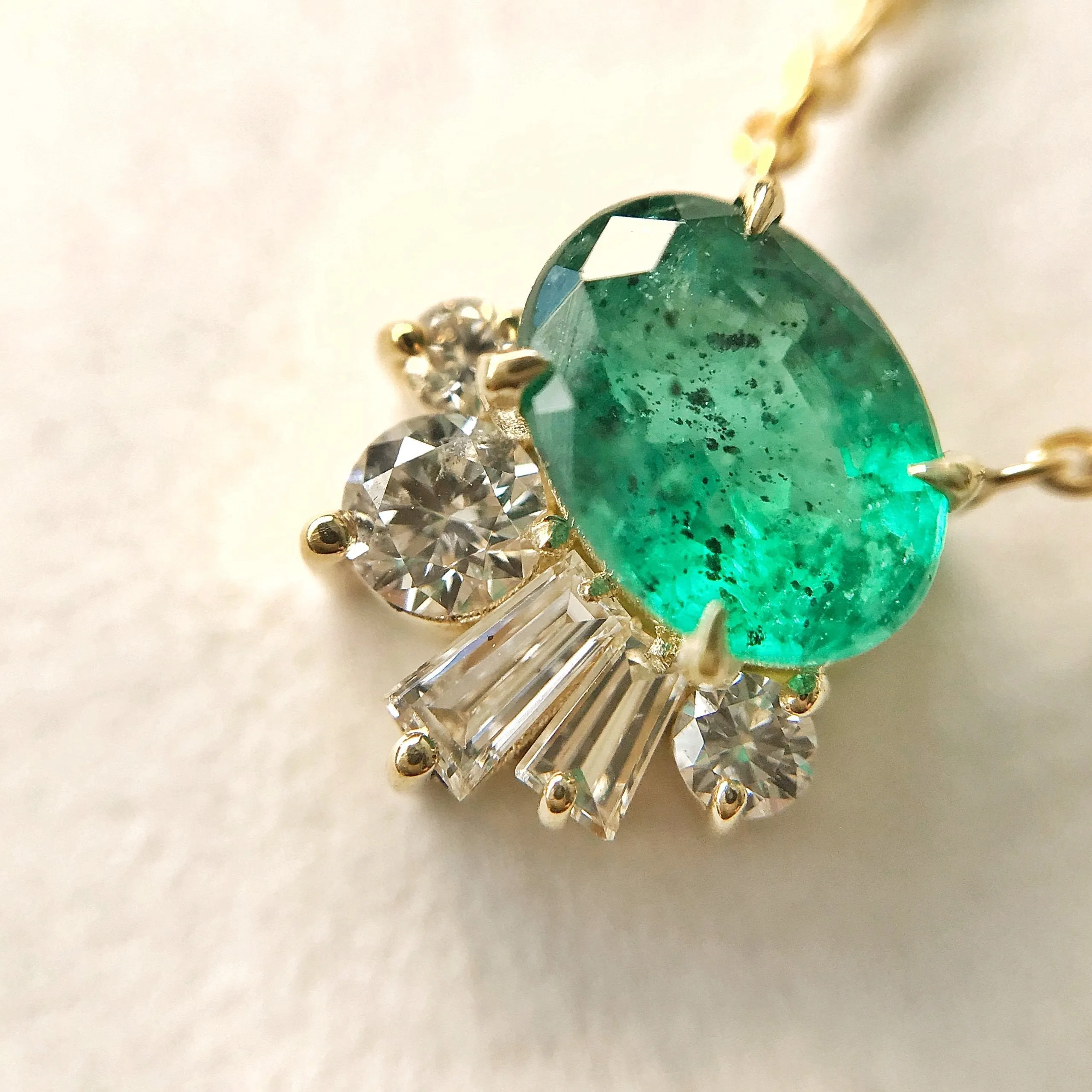 Emerald and Diamond Deco Demi Necklace