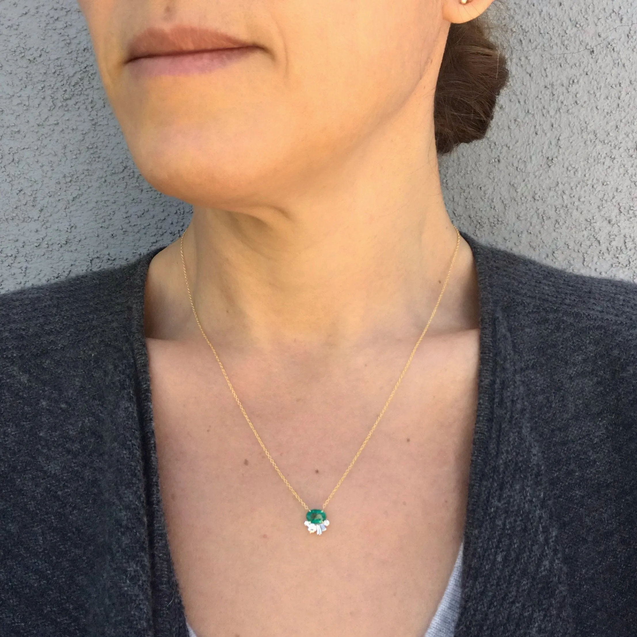 Emerald and Diamond Deco Demi Necklace