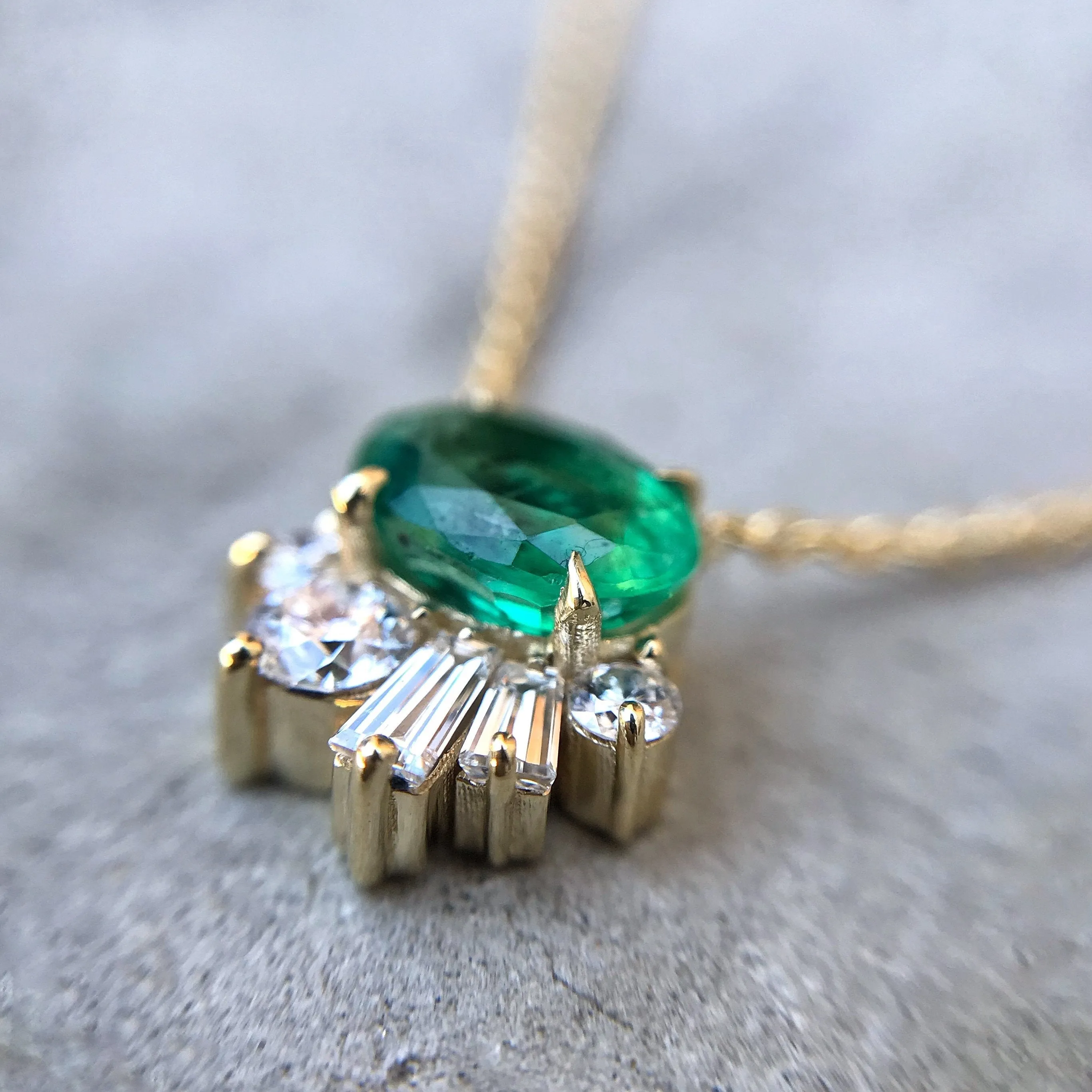 Emerald and Diamond Deco Demi Necklace