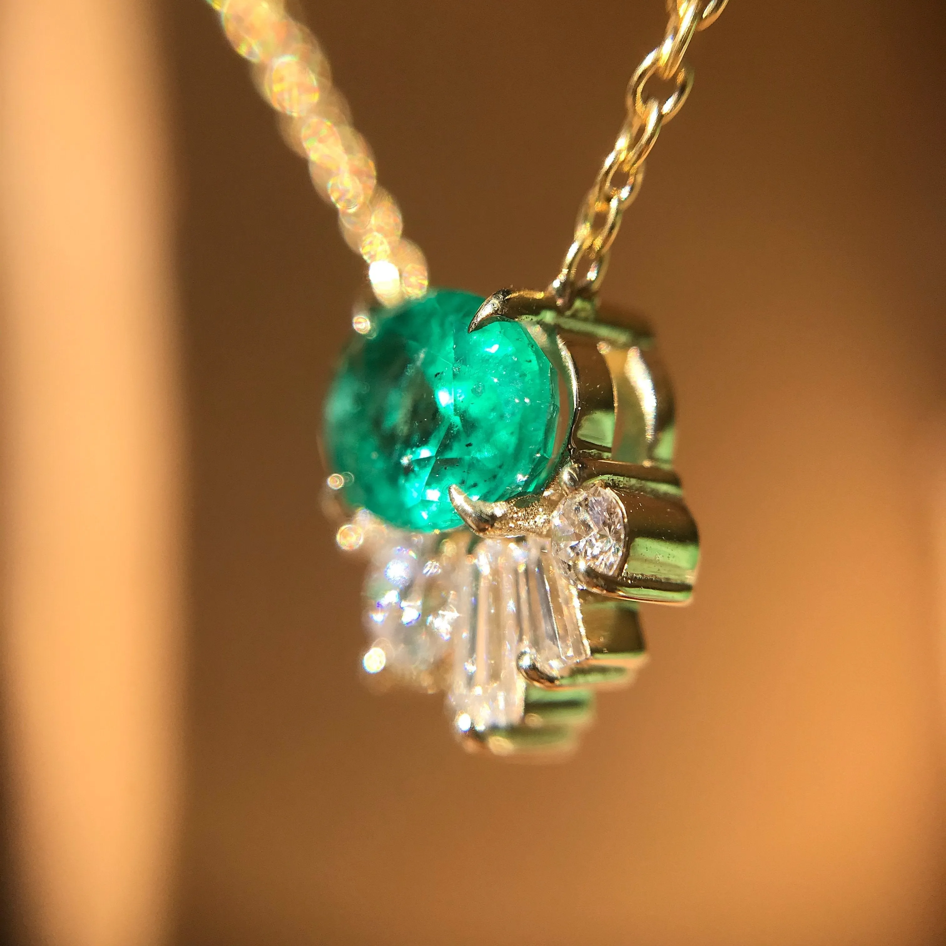 Emerald and Diamond Deco Demi Necklace