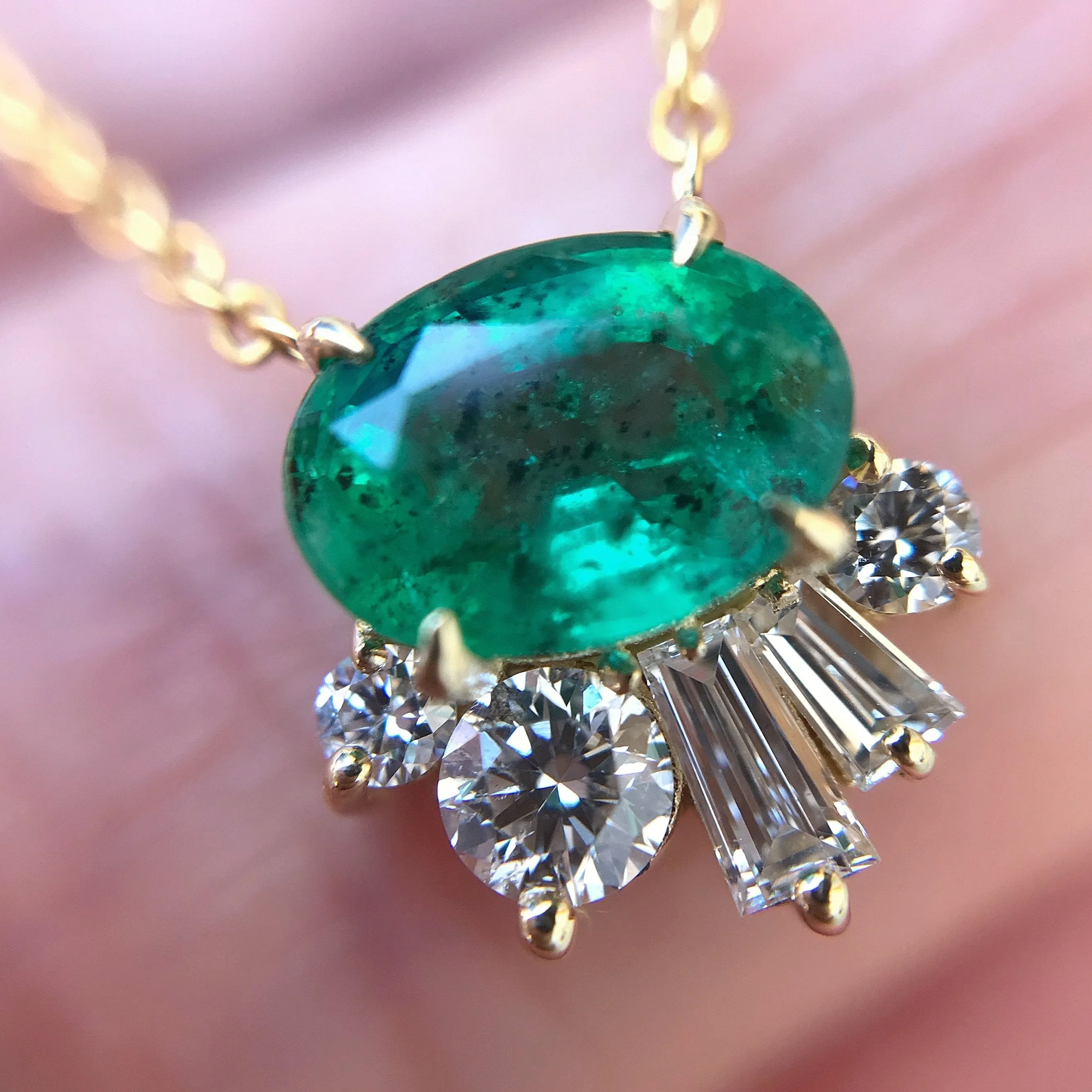 Emerald and Diamond Deco Demi Necklace