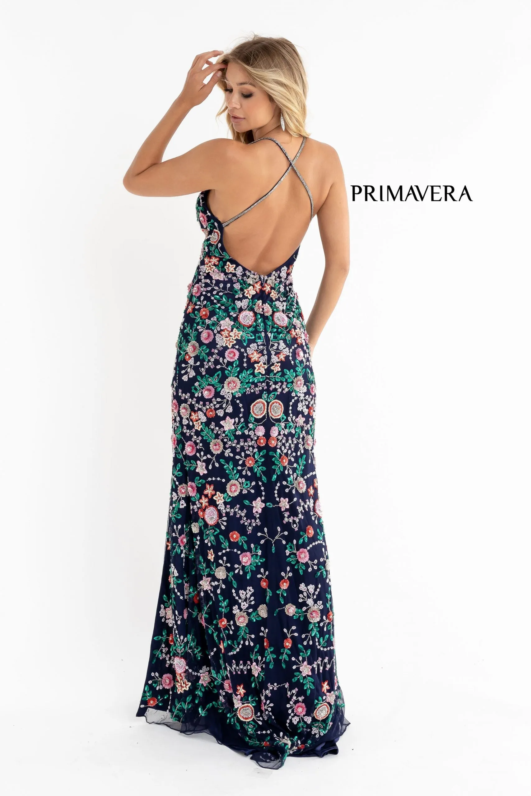 Everly | Floral Beaded Halter Neck Gown | Primavera 3073