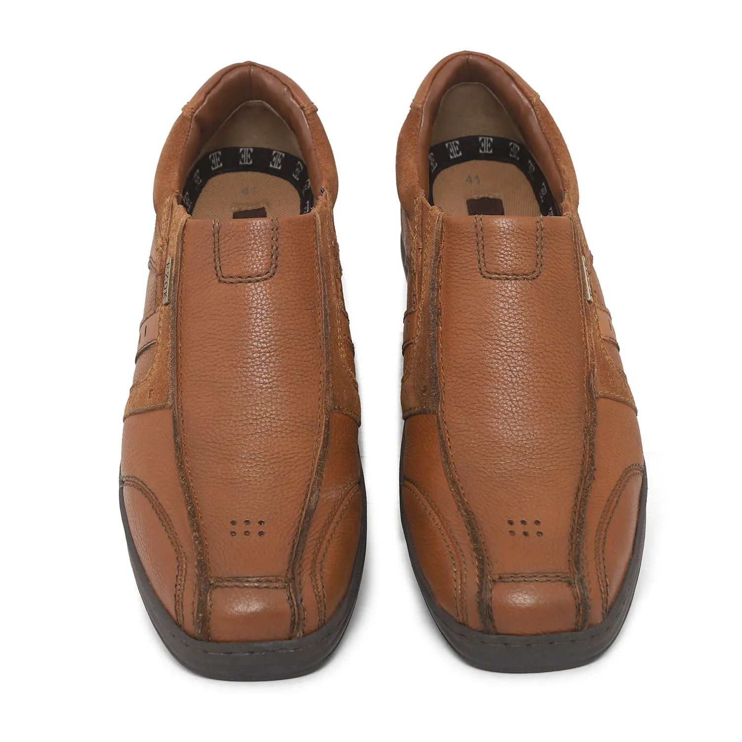 Ezok Men Tan Genuine Leather Slip-Ons Shoes