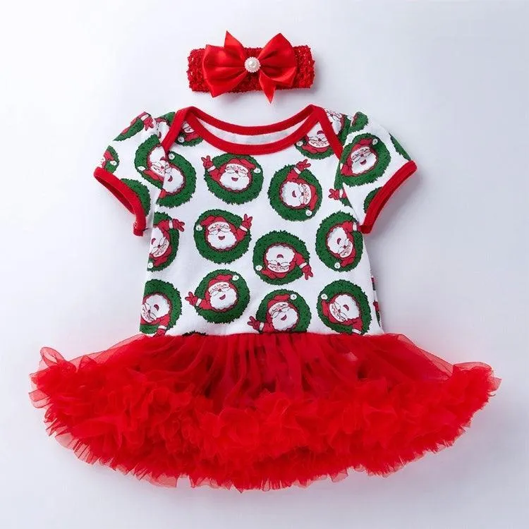 Festive Red Santa Claus Baby Short-Sleeved Cartoon Romper with Tutu Skirt - Size 59