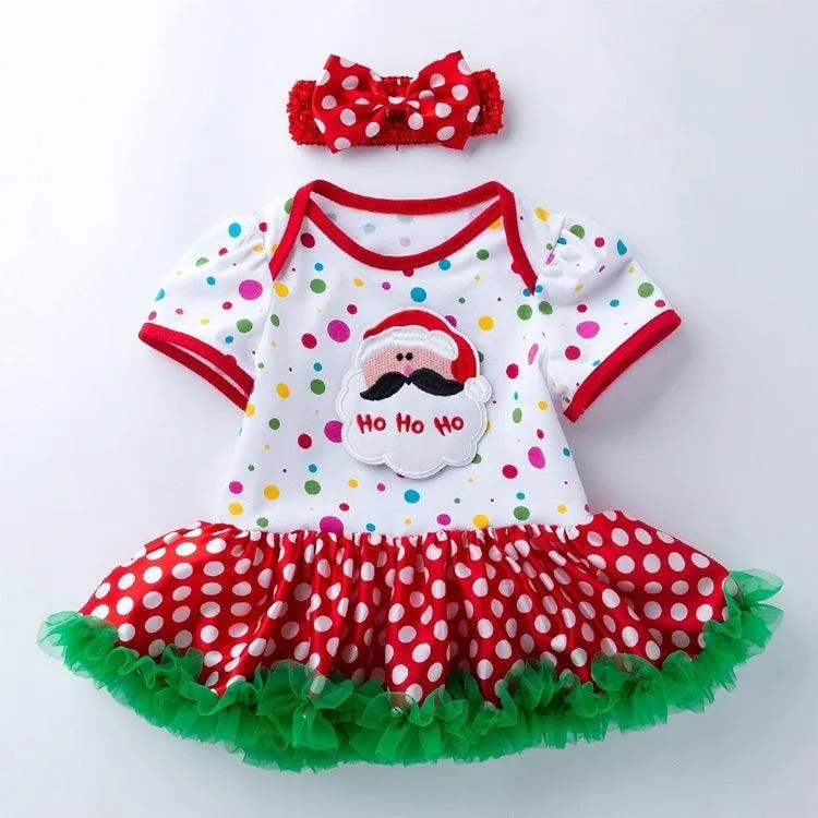 Festive Red Santa Claus Baby Short-Sleeved Cartoon Romper with Tutu Skirt - Size 59