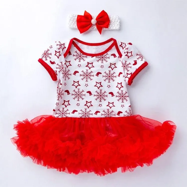 Festive Red Santa Claus Baby Short-Sleeved Cartoon Romper with Tutu Skirt - Size 59