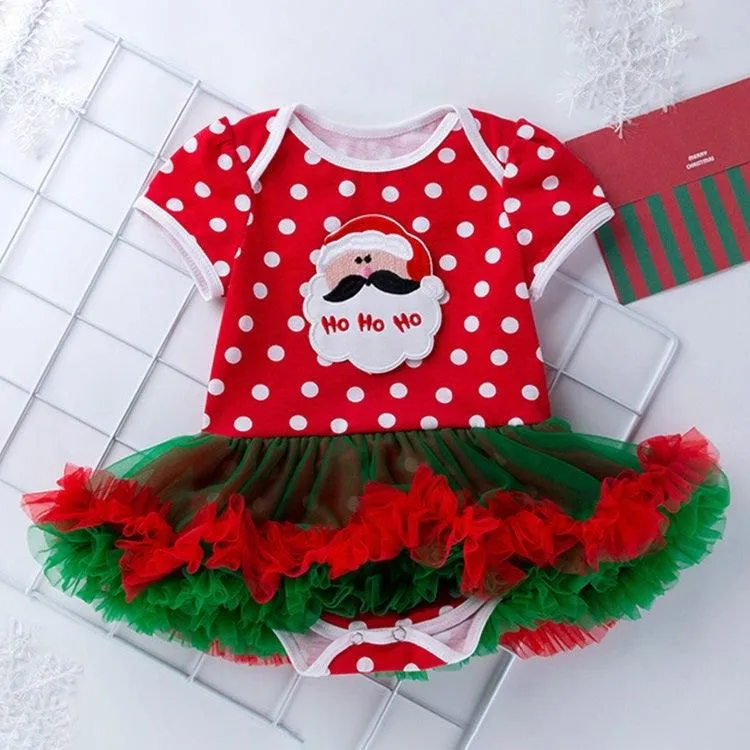 Festive Red Santa Claus Baby Short-Sleeved Cartoon Romper with Tutu Skirt - Size 59