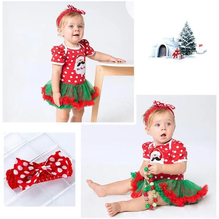 Festive Red Santa Claus Baby Short-Sleeved Cartoon Romper with Tutu Skirt - Size 59